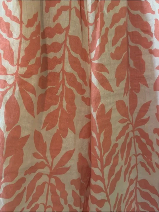 Wide-Leg 💯 Linen Floral Print Pants - cream & Orange, size Medium - Picture 3 of 6